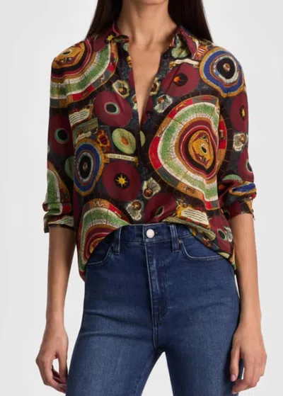 Alice And Olivia Hands Of Time Willa Placket Top In Multi