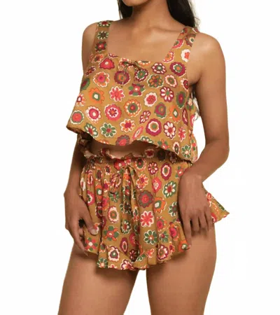 Montce Silk Square Neck Crop Top In Mazzy Floral In Brown
