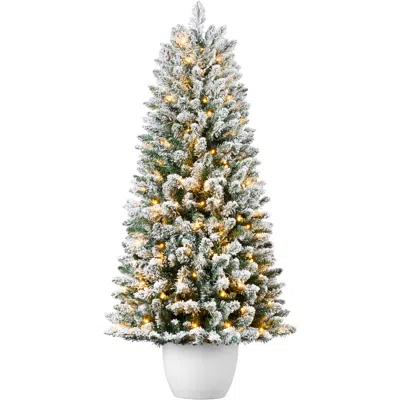 Best Choice Products Pre-lit Potted Flocked Christmas Tree, Classic Artificial Holiday Décor, W/ Twinkling White Leds In White