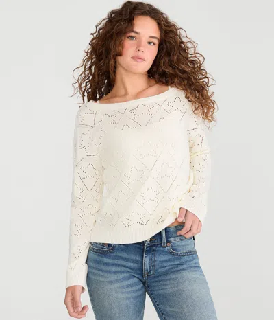 Aéropostale Slouchy Pointelle Star Slash-neck Sweater In White