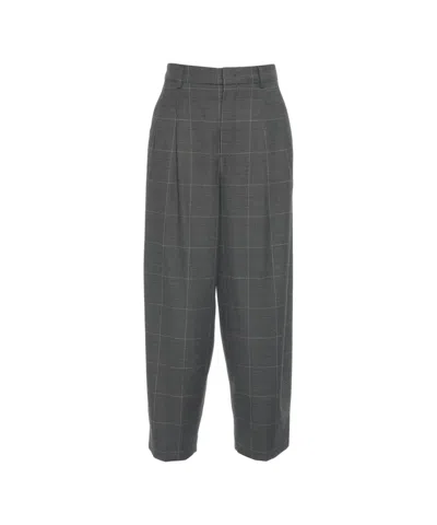 Rossi High-waisted Trousers With Pleats And Classic Check Pattern In Gray
