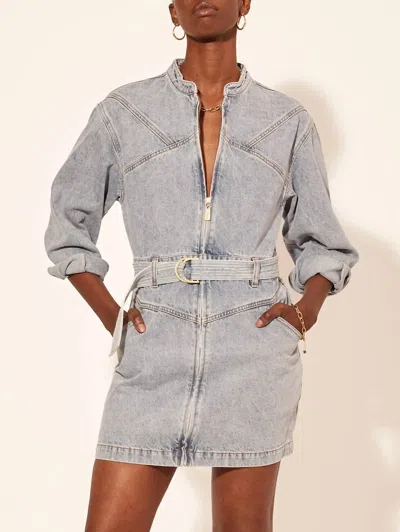 Kivari Jimmy Denim Mini Dress In Light Blue Acid Wash In Blue