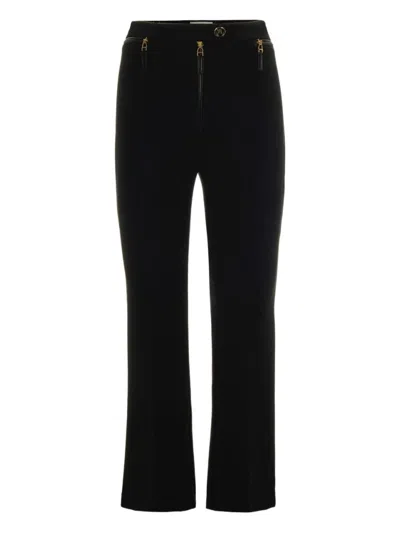 Elisabetta Franchi Straight-leg Cropped Crepe Pants With Gold Accents In Black
