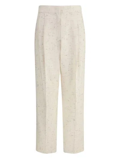 Fabiana Filippi Straight-leg Pants With Mid-rise Waist And Textured Weave In Neutral
