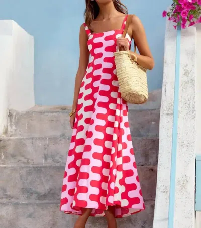 Little Trendy French Floral Print Slip Maxi Dress In Pink In Red