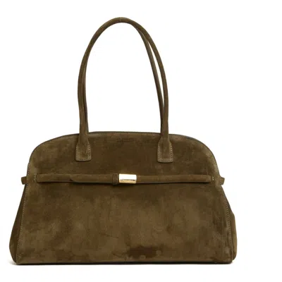 Orciani Olive Green Suede Aura Large Handbag In Green