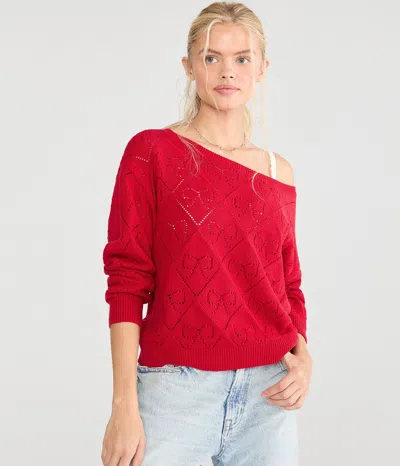 Aéropostale Slouchy Pointelle Bow Slash-neck Sweater In Black