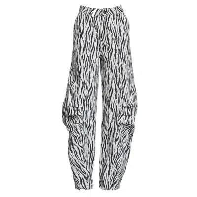 Rotate Birger Christensen Zebra Print Cargo Trousers With Back Pockets In Black