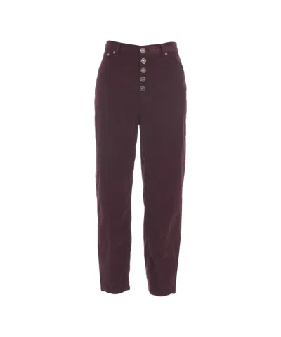 Dondup High-waisted Burgundy Trousers With Distinctive Button Closure In Burgundy