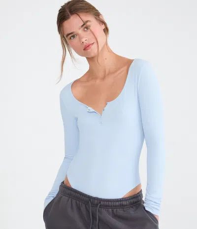 Aéropostale Long Sleeve Henley Bodysuit In Blue