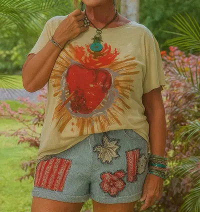 Jaded Gypsy Sacred Heart Short Sleeve Tee In Beige In Brown