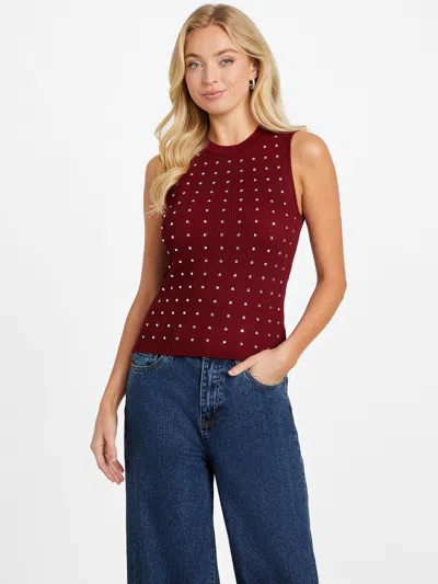 Guess Factory Ciara Studded Sweater Top In Red