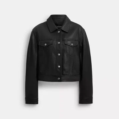 Coach Outlet Shrunken Leather Trucker Jacket In Black