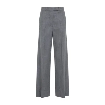 The Frankie Shop Brickell Striped Grey And Brown Wool Pants In Gray