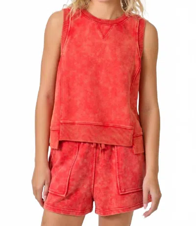 Mystree Bowie Sleeveless Terry Top In Washed Brick In Red
