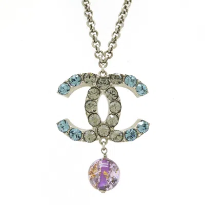 Pre-owned Chanel Metal Coco Mark Pendant Necklace 06p In Silver