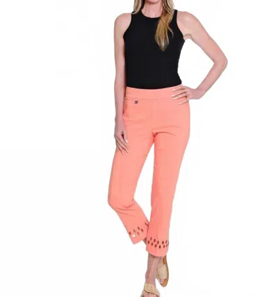 Multiples Pull On Ankle Pant With Geometric Cutout Hem In Melon In Orange