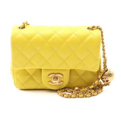 Pre-owned Chanel Lambskin Mini Matelasse Shoulder Bag In Yellow