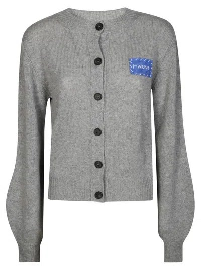 Marni Cropped Knit Cardigan With Balloon Sleeves In Gray