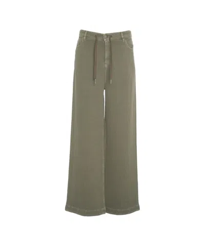 Golden Goose Wide Leg Trousers With Drawstring Waist In Green