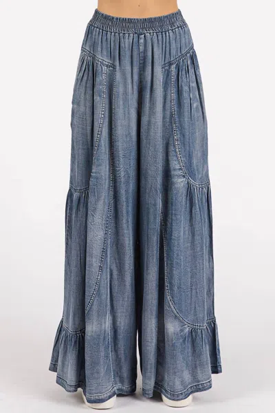 Mittoshop Tencel Wide Leg Pants In Washed Chambray In Blue