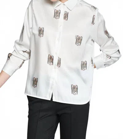 Vilagallo Tiger Print Blouse In White In Multi