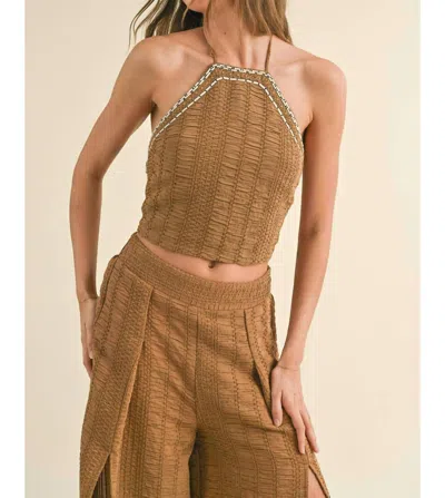 Miou Muse Eyelet Halter Top In Brown In Brown
