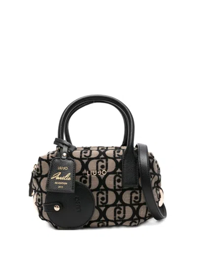 Liu •jo Textured Monogram Handbag With Detachable Strap In Black