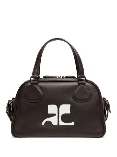 Courrèges Rectangular Calfskin Handbag With Detachable Strap In Black