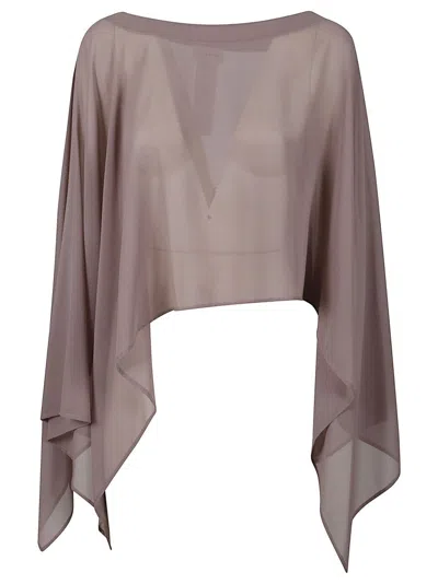 P.a.r.o.s.h Sheer Cropped Top With Asymmetrical Draped Sleeves In Brown