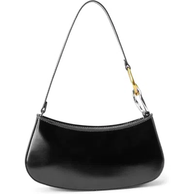 Staud Curved Rectangular Black Shoulder Handbag With Chain Link Strap In Black