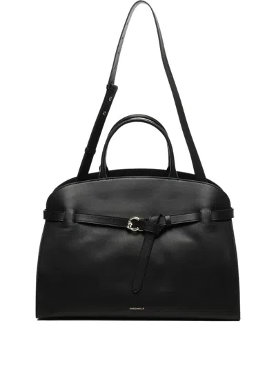 Coccinelle Medium Sabine Belted Cowhide Tote Bag In Black