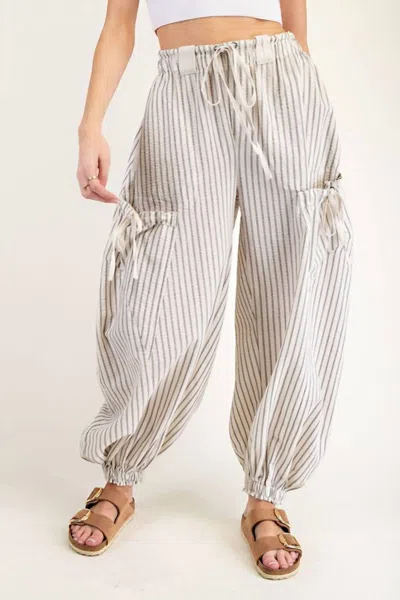 Eesome Emma Striped Drawstring Jogger In Oatmeal In Neutral