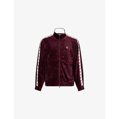 A Bathing Ape Mens Burgundy Metal-logo Camo Velour Track Jacket In Red