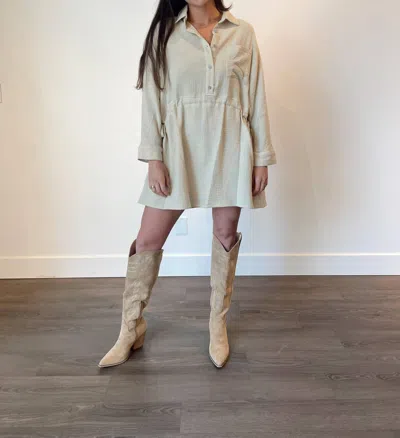 Miou Muse Erin Drawstring Waist Shirt Mini Dress In Taupe In Gray