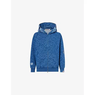 A Bathing Ape Mens Navy Cloud Camo Tiger Cotton-jersey Hoody In Blue