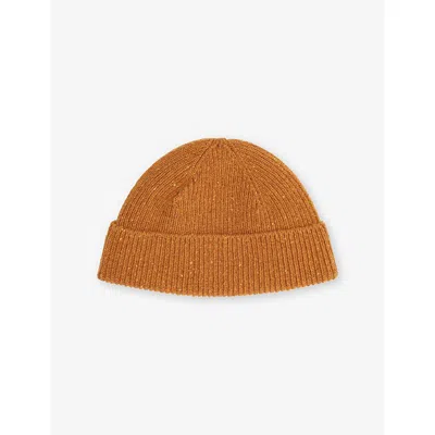 Rototo Mens Orange Seamless Wool Beanie In Brown