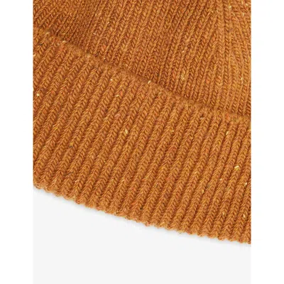 Rototo Mens Orange Seamless Wool Beanie In Brown