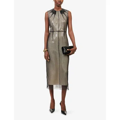 Erdem Womens Champagne Black Sequin-embellished Organza Pencil Midi Dress In Black
