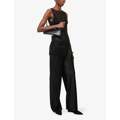 Reformation Womens Black Gabrielle Floral-lace Mesh Knit Top Xl In Black