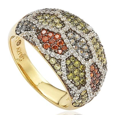 Suzy Levian Sterling Silver Pave Multi-color Cubic Zirconia Ring In Gold