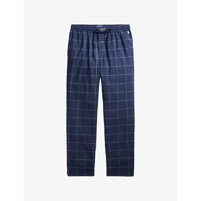 Polo Ralph Lauren Mens Window Pane Plaid Logo-embroidered Checked Cotton-flannel Pyjama Bottoms Xxl In Blue
