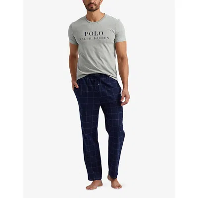 Polo Ralph Lauren Mens Window Pane Plaid Logo-embroidered Checked Cotton-flannel Pyjama Bottoms Xxl In Blue