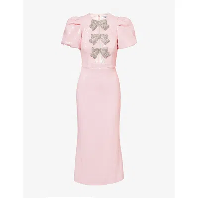 Rebecca Vallance Womens Light Pink Lydia Diamante-bow Sequin-embellished Midi Dress In Pink