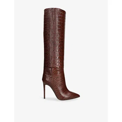 Paris Texas Leather Croc-print Stiletto Boot 105 In Brown