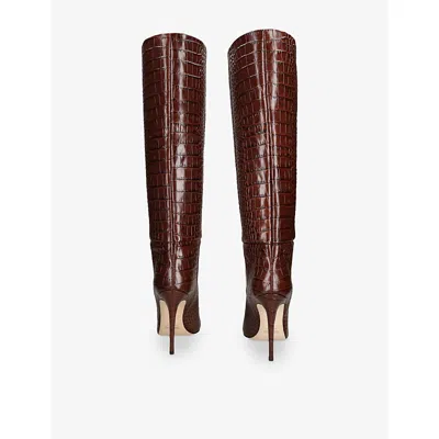 Paris Texas Leather Croc-print Stiletto Boot 105 In Brown