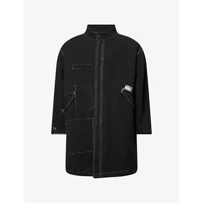 Story Mfg. Mens Black Bramble Oversized Cotton Parka Jacket In Black