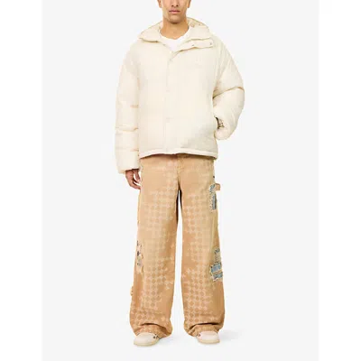 Amiri Mens Alabaster Logo-patch Padded Shell-down Jacket Xl In Neutral