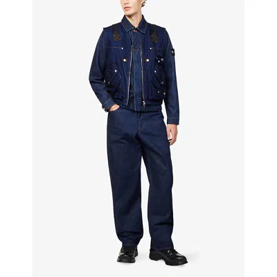 Stone Island Indigo Blue Zip Vest In Cotton Blend