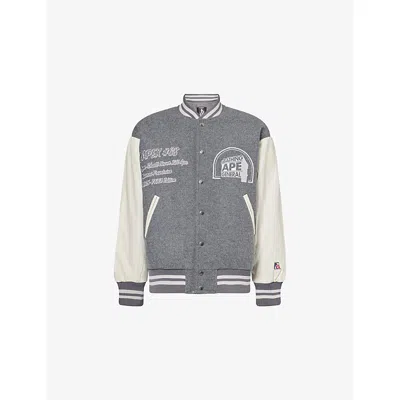 A Bathing Ape Mens Grey Bape X Kazuki Logo Wool-blend Jacket In Gray